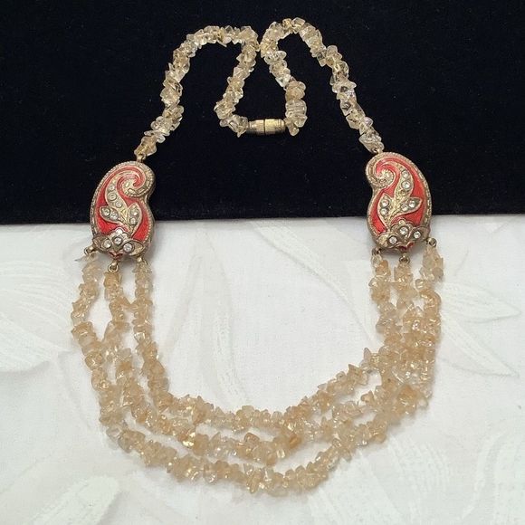 Vintage Asian Inspired Necklace With Crystals - Picture 4 of 8